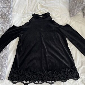 Black Velvet cold shoulder with lace bottom.